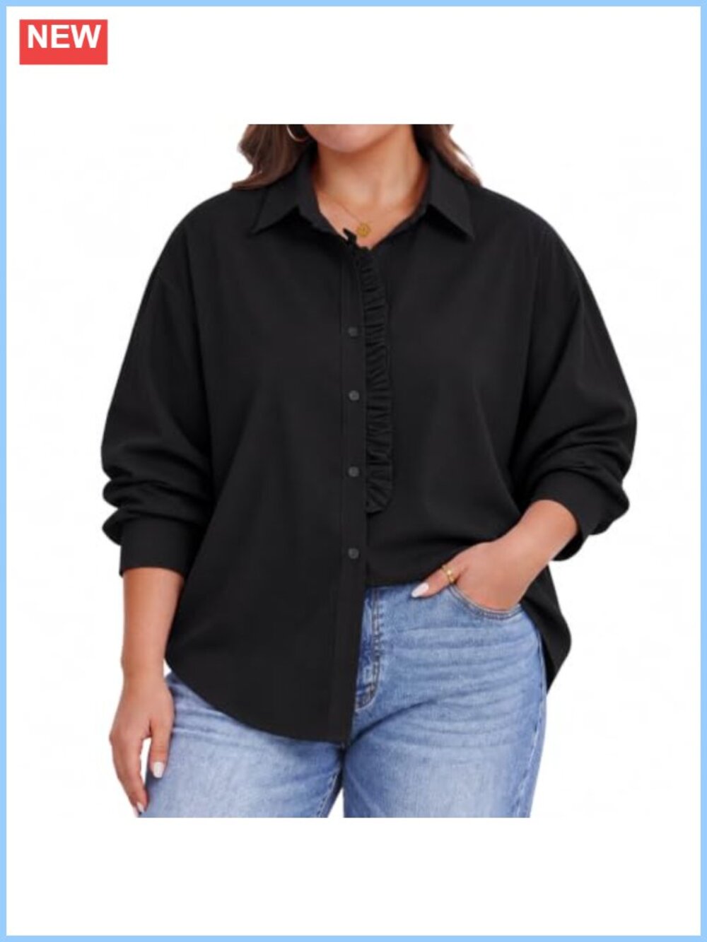 Plus Size Button Down Blouse Womens Business Casual Office Shirt